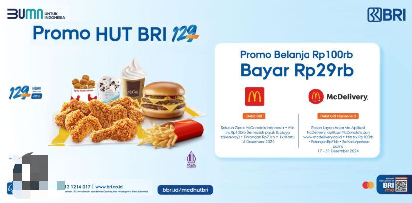 Nikmati Promo McD Potongan Harga Rp. 71.000 Dalam Rangka HUT BRI 129 Tahun