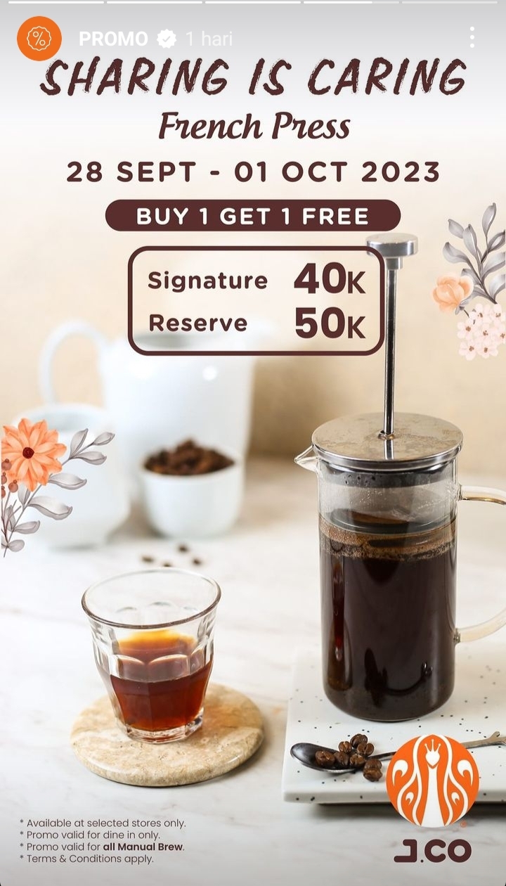 Promo JCO 28 September 2023-1 Oktober 2023, Dapatkan Buy 1 Get 1 Free Minuman Hanya dengan Rp40 ribu saja