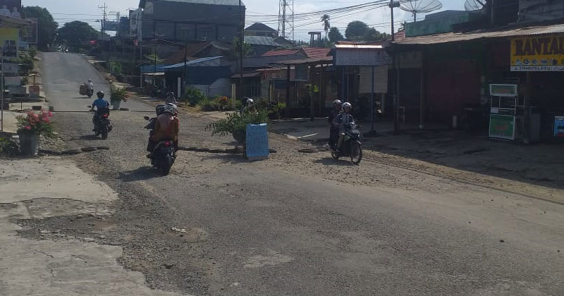 Jalan Tak Diperbaiki, Warga Pasang Pot Bunga Dijalan