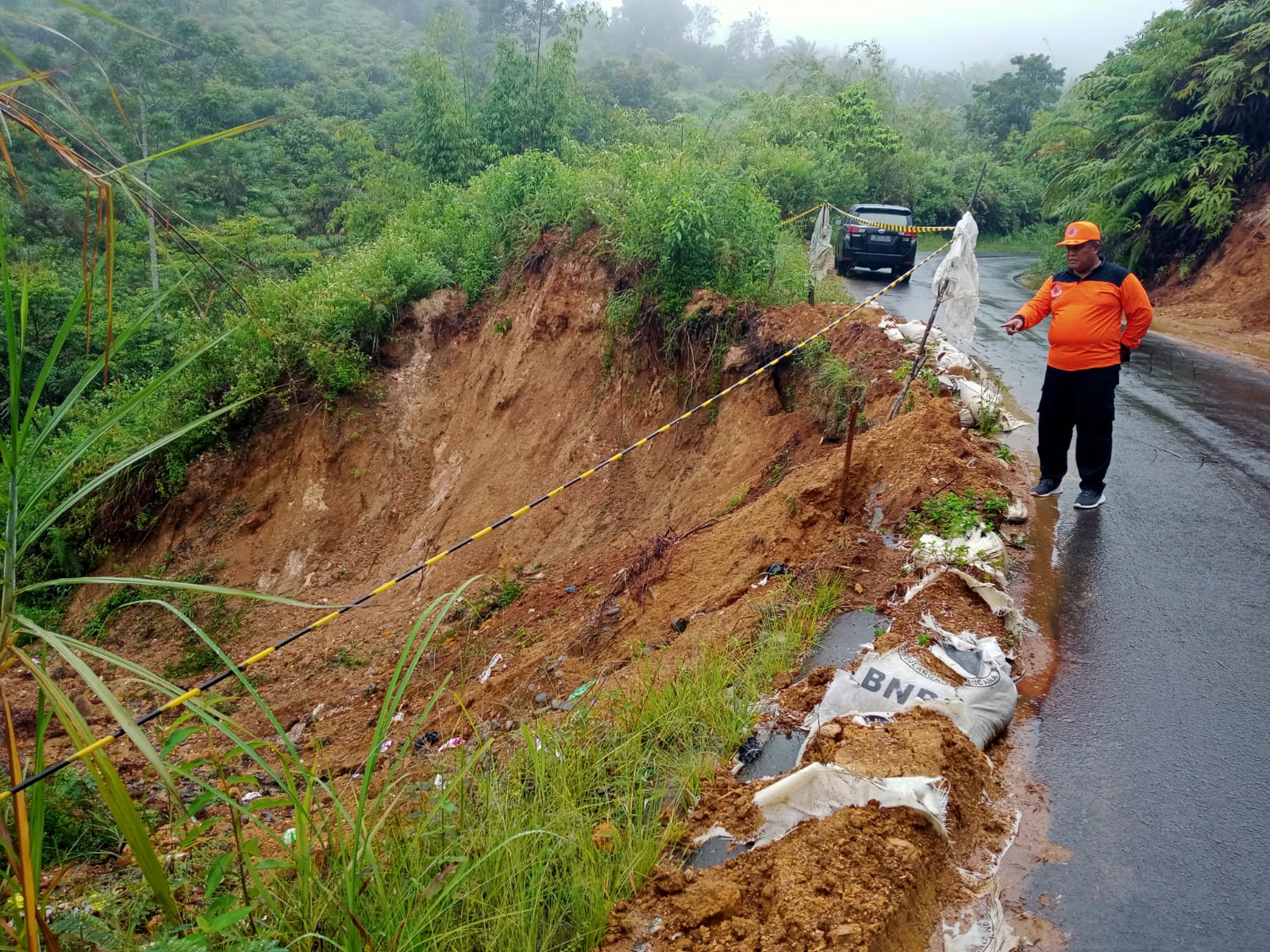 Nyaris Putus, Jalan di Rimbo Pengadang Baru Ditinjau BPBD Bengkulu