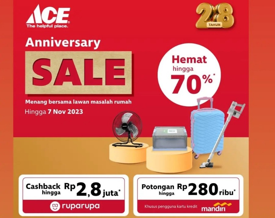 Promo ACE Anniversary Sale 28 Tahun: Hemat hingga 70% untuk Perabotan Rumah Tangga