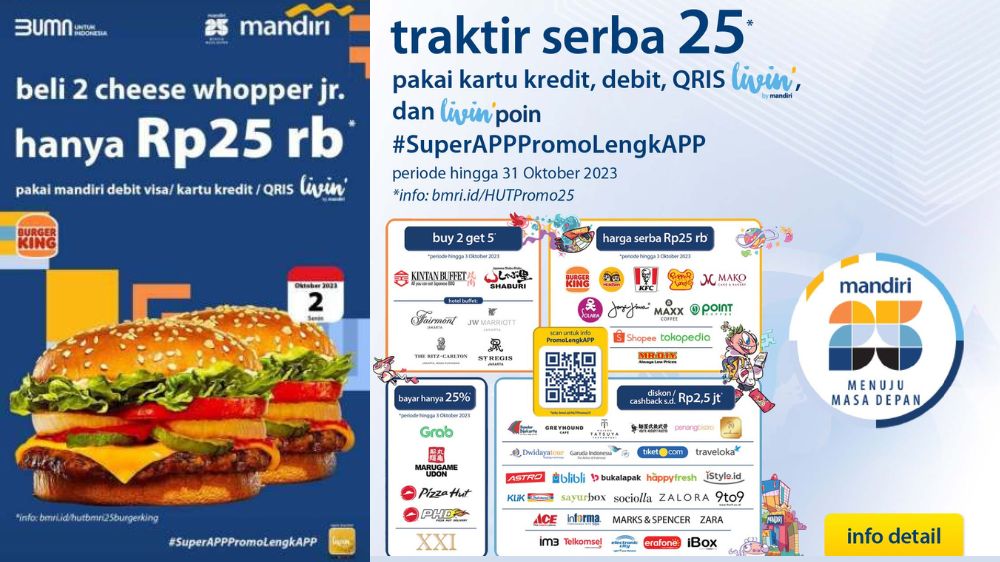 Makan Hemat di Promo HUT Mandiri 25, 2 Burger King Hanya Rp25.000