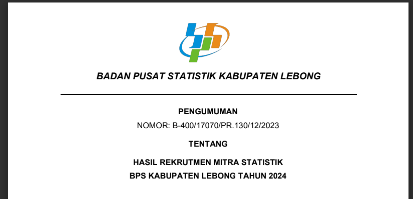 SELAMAT! Ini Link Pengumuman Tahap Akhir Rekrutmen Calon Mitra Statistik 2024 Lebong 