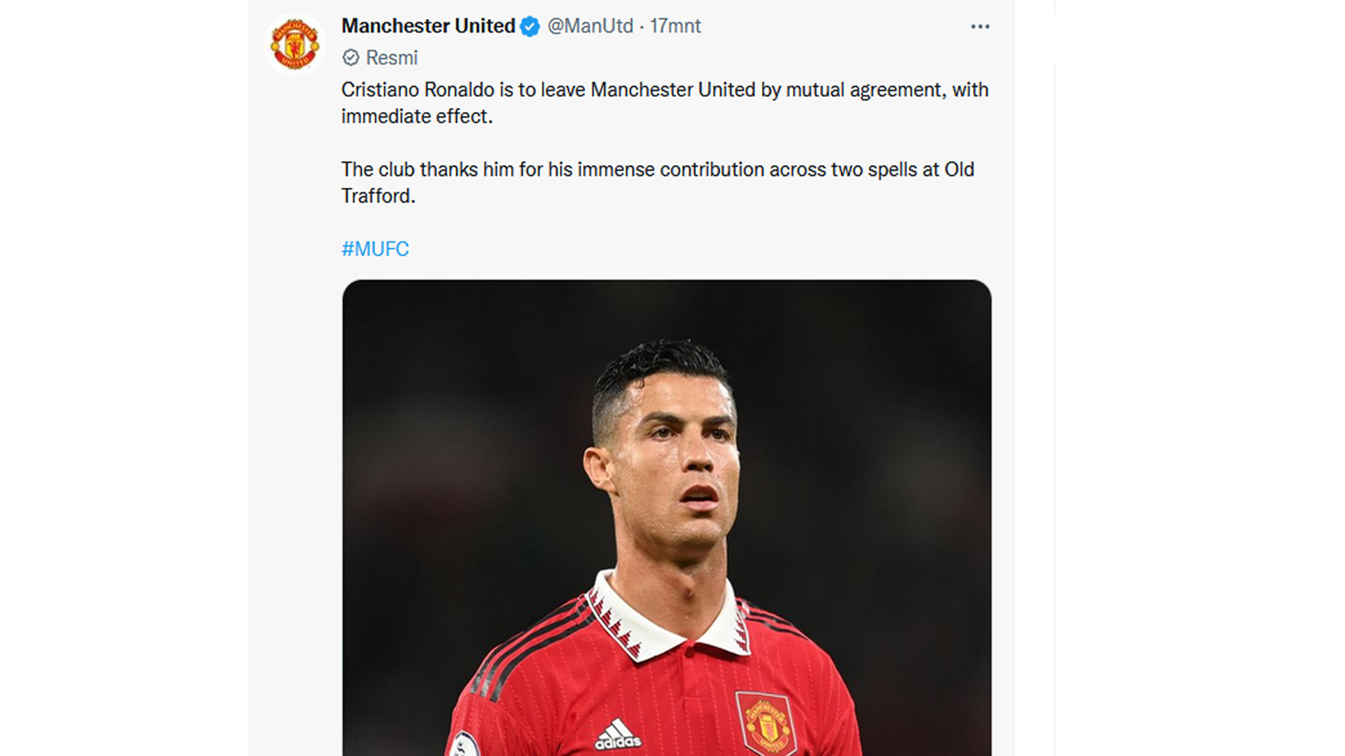 CR7 Resmi Tinggalkan Manchester United