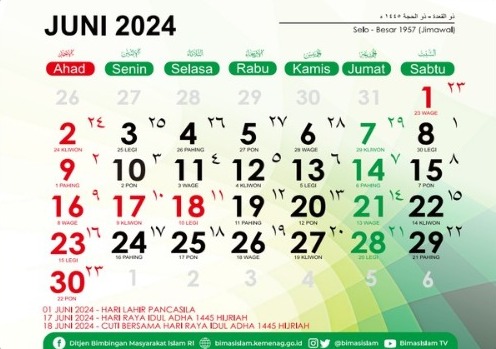 Catat! Ini Daftar Hari Libur di Bulan Juni 2024