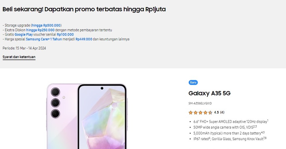 Lebih Hemat Rp 1 Juta! Sikat Promo Samsung Galaxy A35 5G Sekarang!