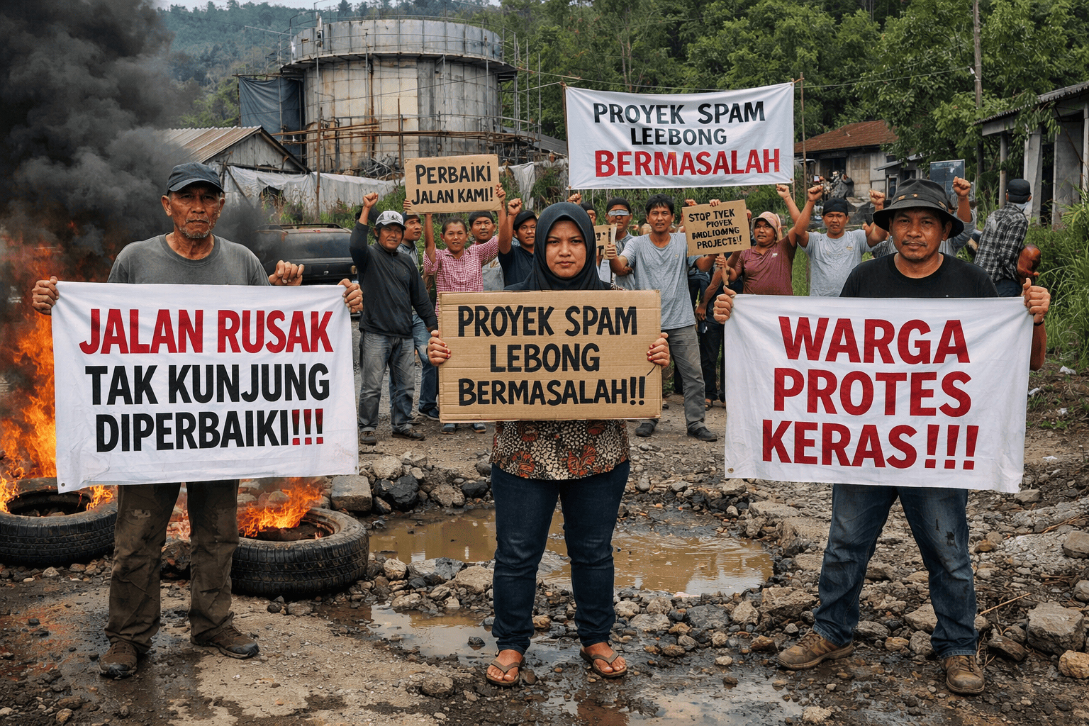 Jalan Rusak Tak Kunjung Diperbaiki, Proyek SPAM Lebong Warga Protes Keras