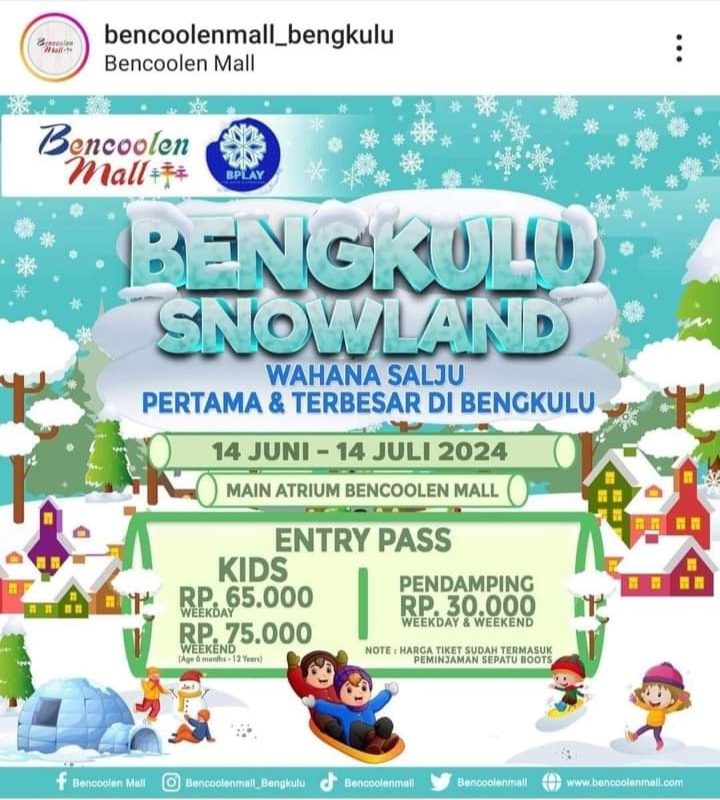 Sensasi Salju di Bengkulu Snowland, Cek Harga Tiket Masuknya yang Akan Dibuka 14 Juni 