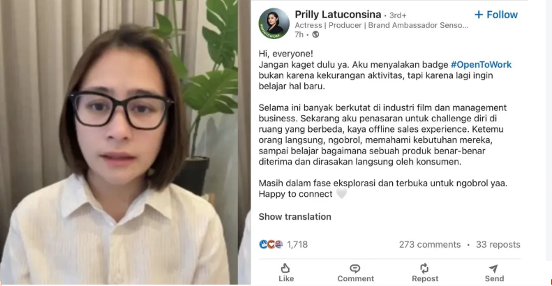 Prilly Latuconsina Klarifikasi Setelah Kontroversi Unggahan “Open to Work”
