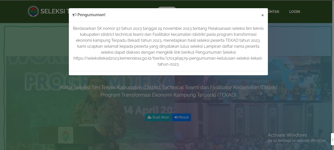 PENGUMUMAN! Link Pengumuman Kelulusan Seleksi TEKAD Kemendesa 2023