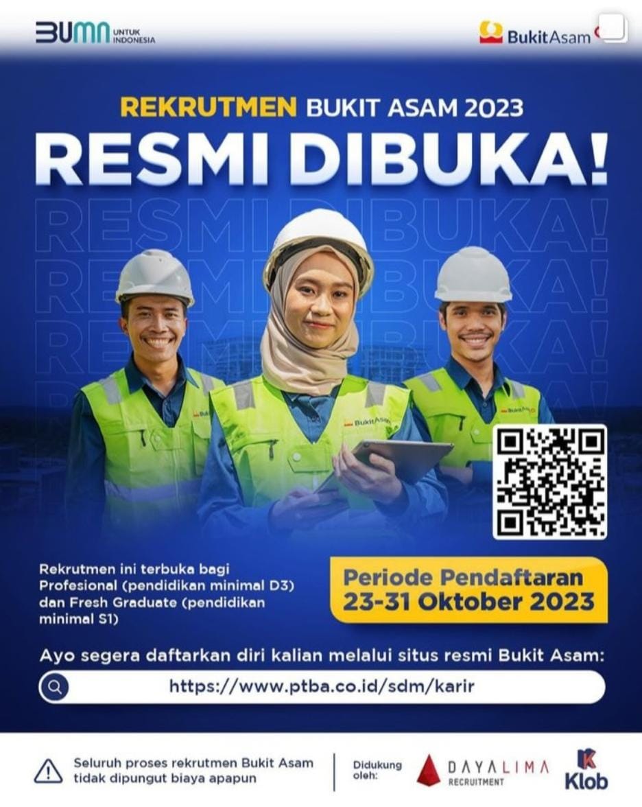 PT. Bukit Asam Buka Lowongan Besar-besaran, Terbuka Untuk Fresh Graduate Lulusan S1, Buruan Cek Disini !! 