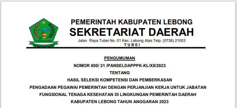 Pengumuman Kelulusan PPPK Kesehatan 2023 Kabupaten Lebong, PPPK Guru Diundur 