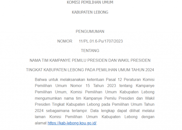 Daftar Lengkap Nama-nama Tim Kampanye Pemenangan Paslon II Pemilu 2024 di Lebong