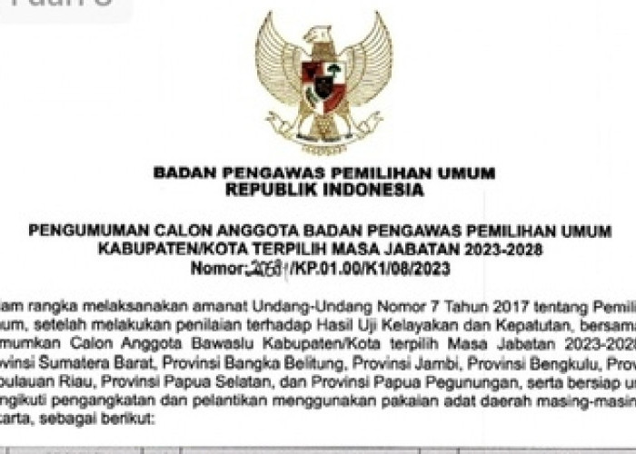 Pengumuman! 3 Besar Komisioner Bawaslu Lebong Terpilih & 9 Kabupaten/Kota di Provinsi Bengkulu 
