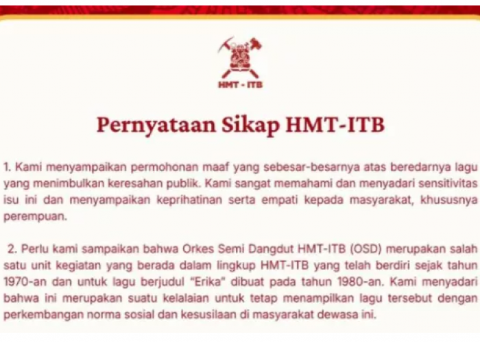 HMT ITB Meminta Maaf Terkait Viral Video Lagu 'Erika' dengan Lirik Vulgar