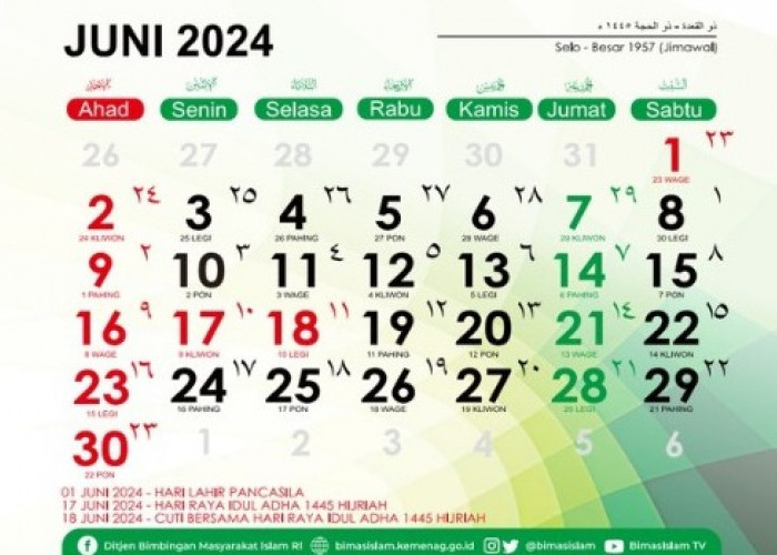 Catat! Ini Daftar Hari Libur di Bulan Juni 2024